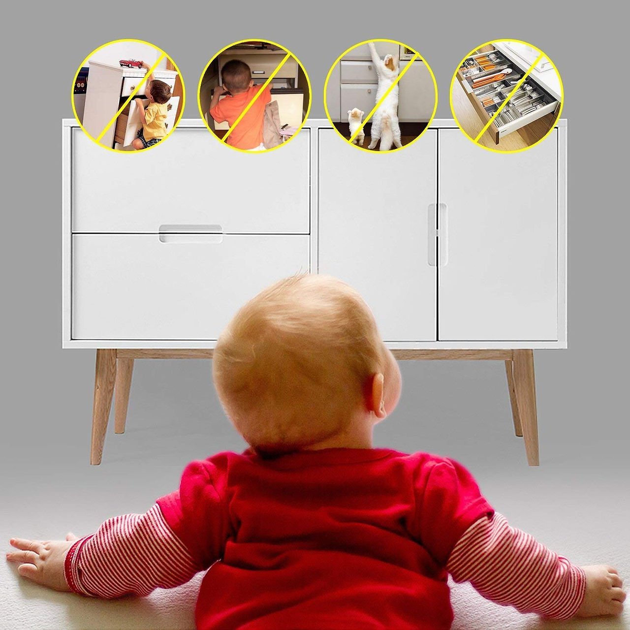 Baby Safety Magic Cupboard Locks Set 10 Locks+2 Keys Strong Magnetic Adhesive Lock No Drilling No Tools and Screw Easy install for Cabinets and Drawers to Protect Your Kids-White