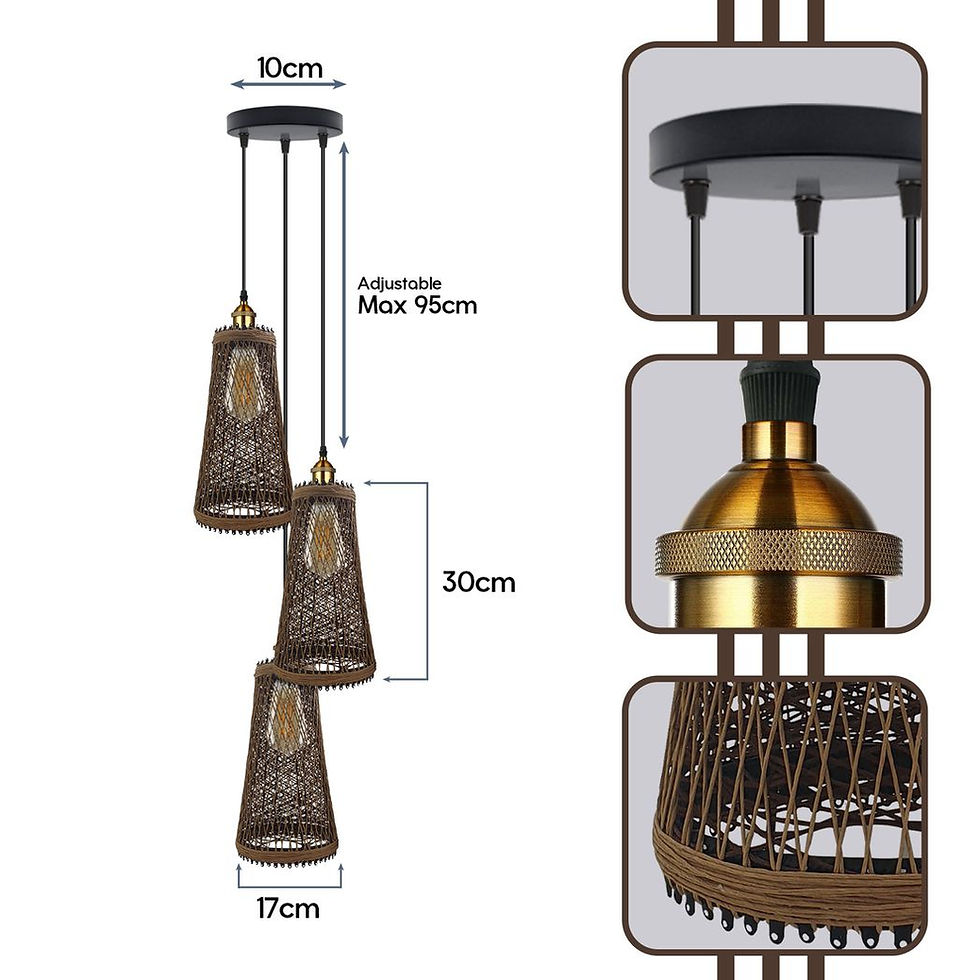 Thumbnail: 3-Head Natural Wicker Basket Style Ceiling Pendant Light Retro Industrial Rattan