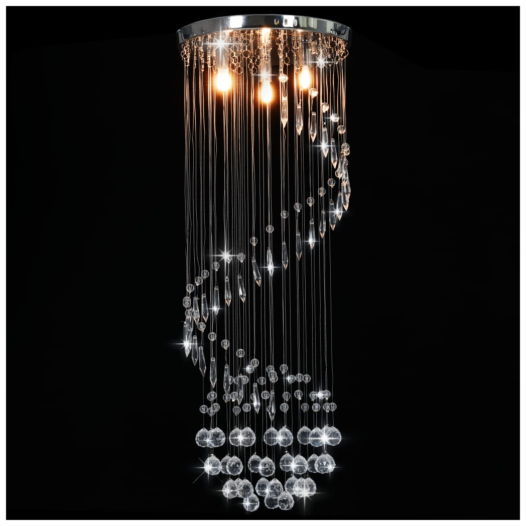 Ceiling Lamp with Crystal Beads, Silver Spiral Design, G9 Bulbs