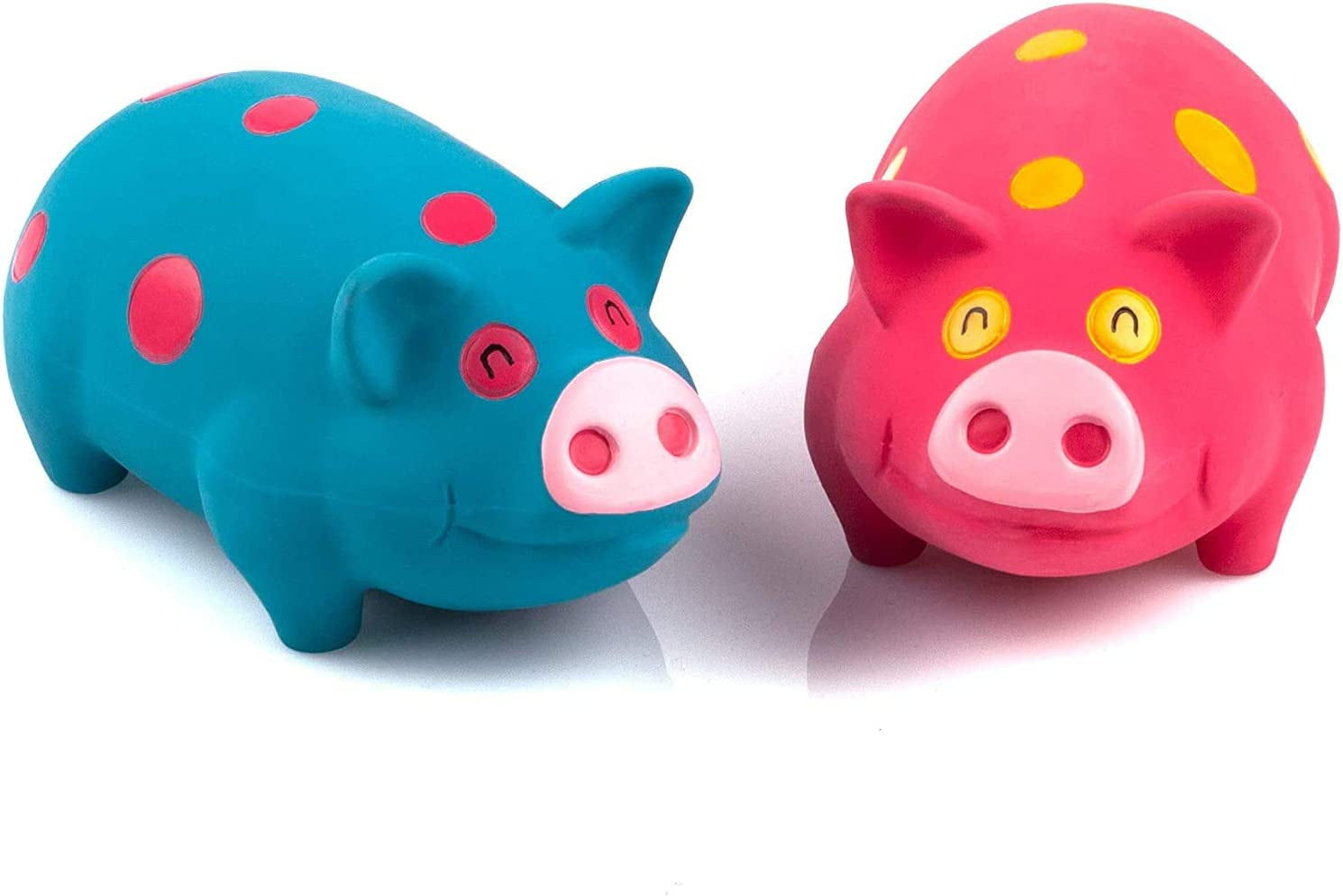 2 Pack 6 Inch Grunting Latex Rubber Dog Toy Polka Dot Pig for Medium Dogs Squeez