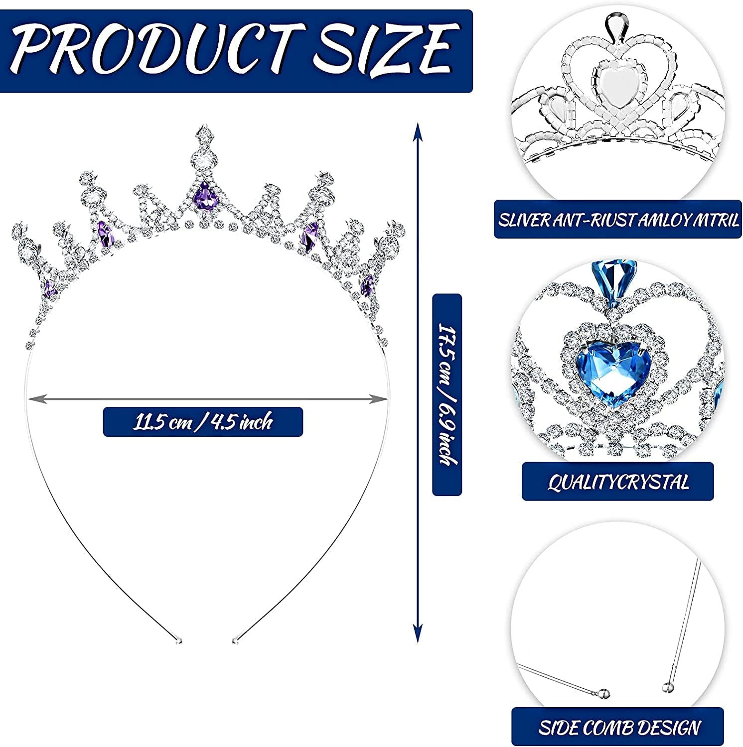 Shimmering Silver Rhinestone Princess Crown Tiara Set for Girls