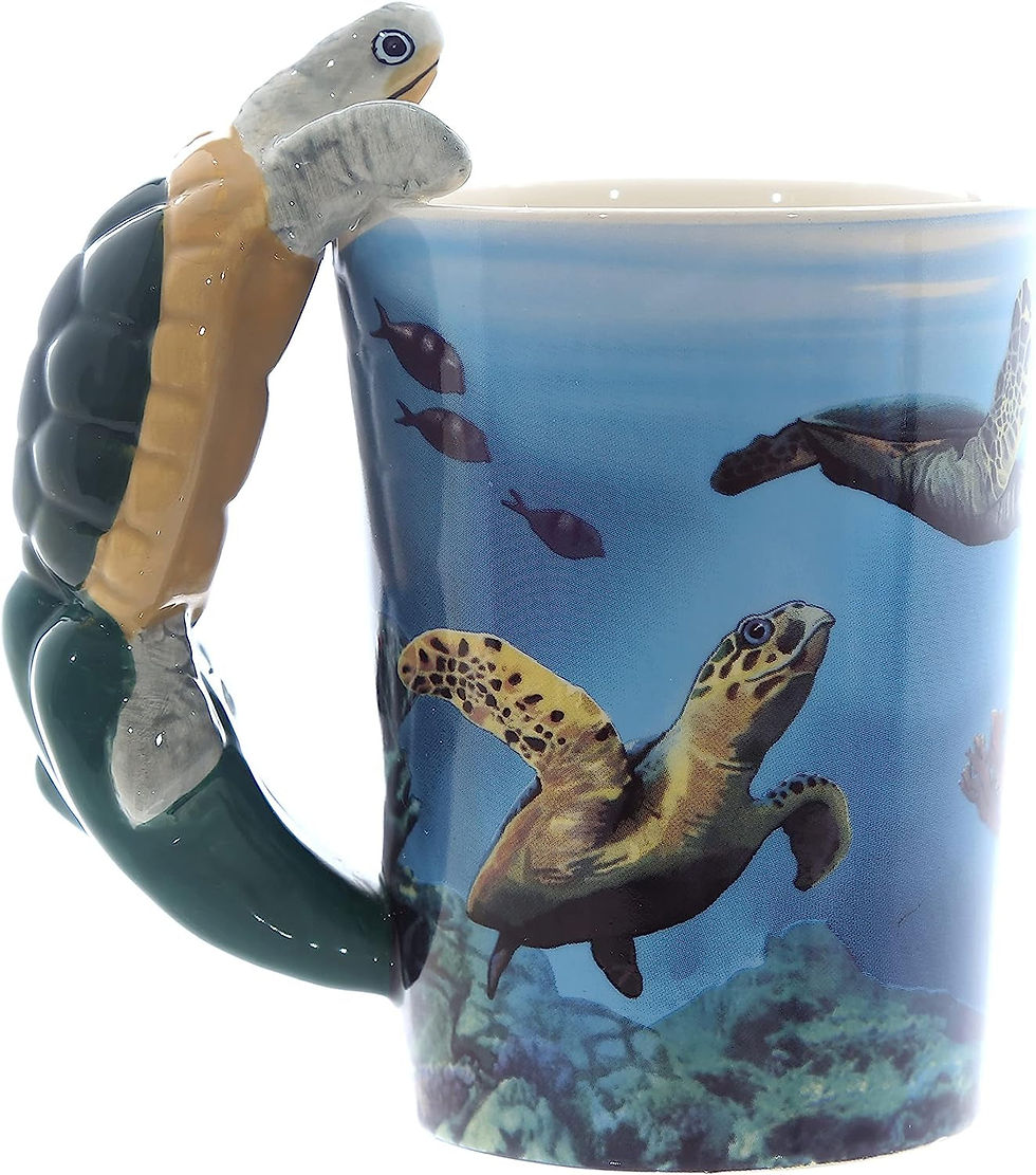 Thumbnail: Turtle with Underwater Decal Ceramic Shaped Handle Mug, Coffee Hot Drinks, Decor