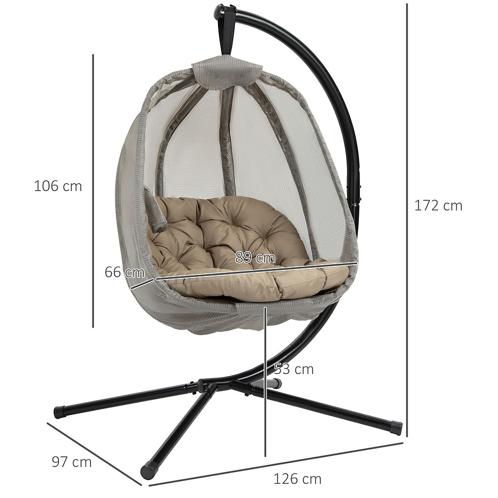 Thumbnail: Hanging Egg Chair, Swing Hammock with Cushion and Stand, Khaki