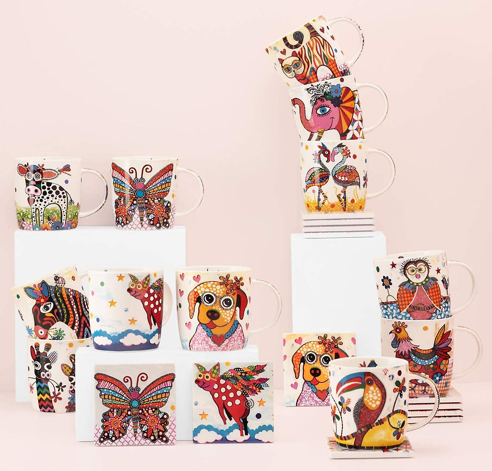 Thumbnail: DI0097 Smile Style Colourful Pig Mug in Gift Box, 'Pigasus', Porcelain, Multi Co