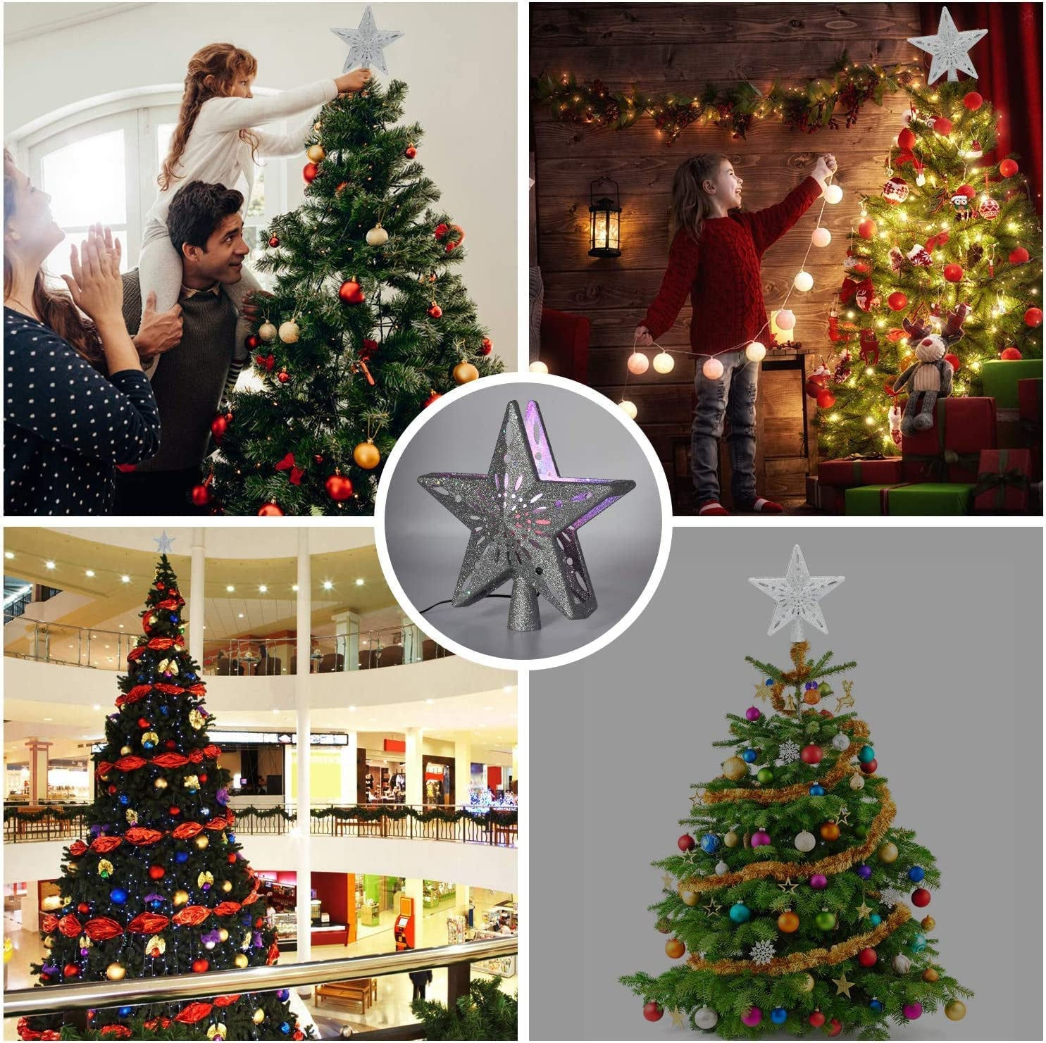 Christmas Tree Star Topper Lighted with Built-in Rotating Magic Ball LED Treetop