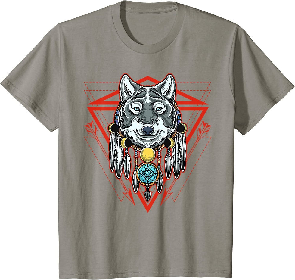 Thumbnail: Wolf Dreamcatcher Native Feathers Grey Wolf Dream Catcher T-Shirt