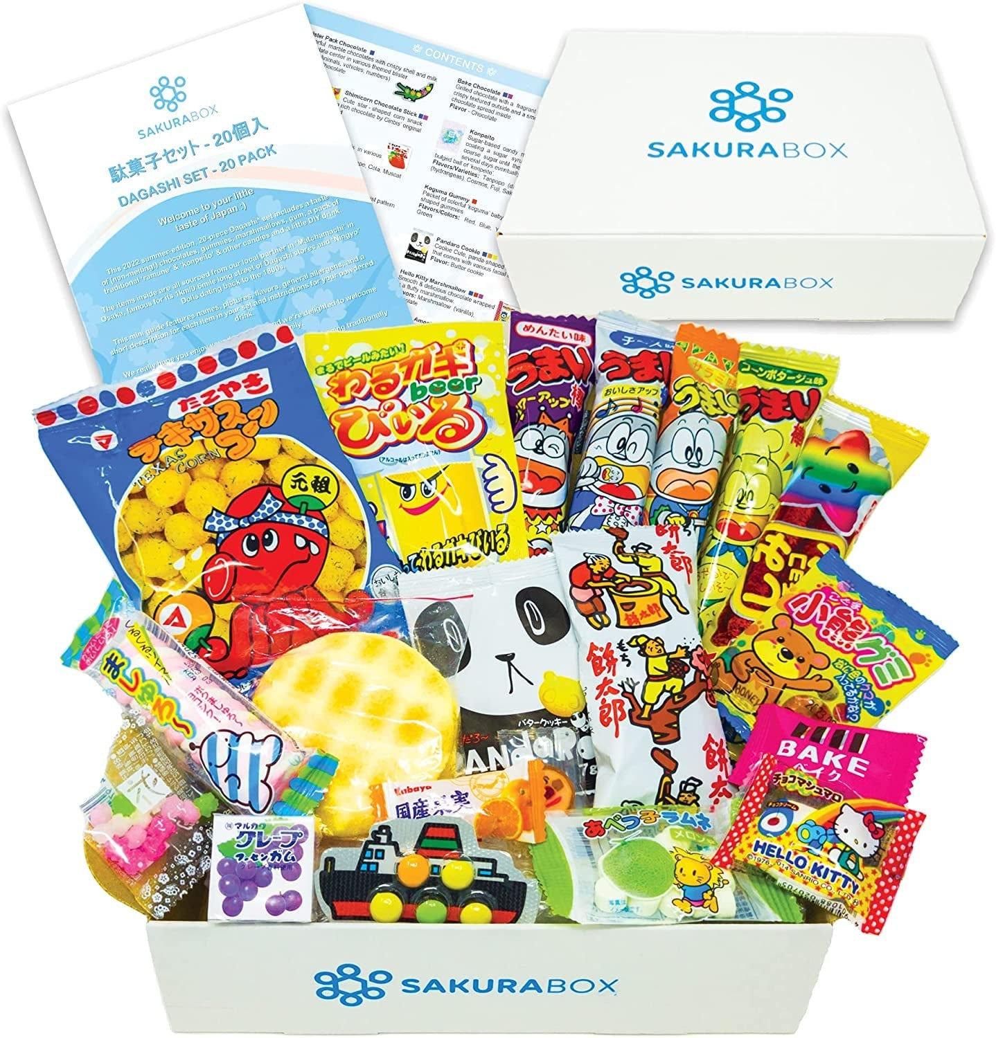 Japanese Snacks & Candy Box w/English Pamphlet 20 Pieces Dagashi, Sweets, Snacks