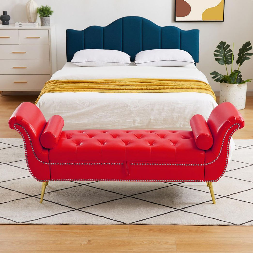 PU Leather, Metal Feet Upholstered Ottoman Bedroom Lounge Ottoman
