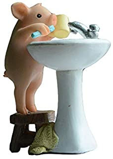 Gemmia Miniature Pig Figurine- Brushing Teeth Pig Statue Novelty Gift
