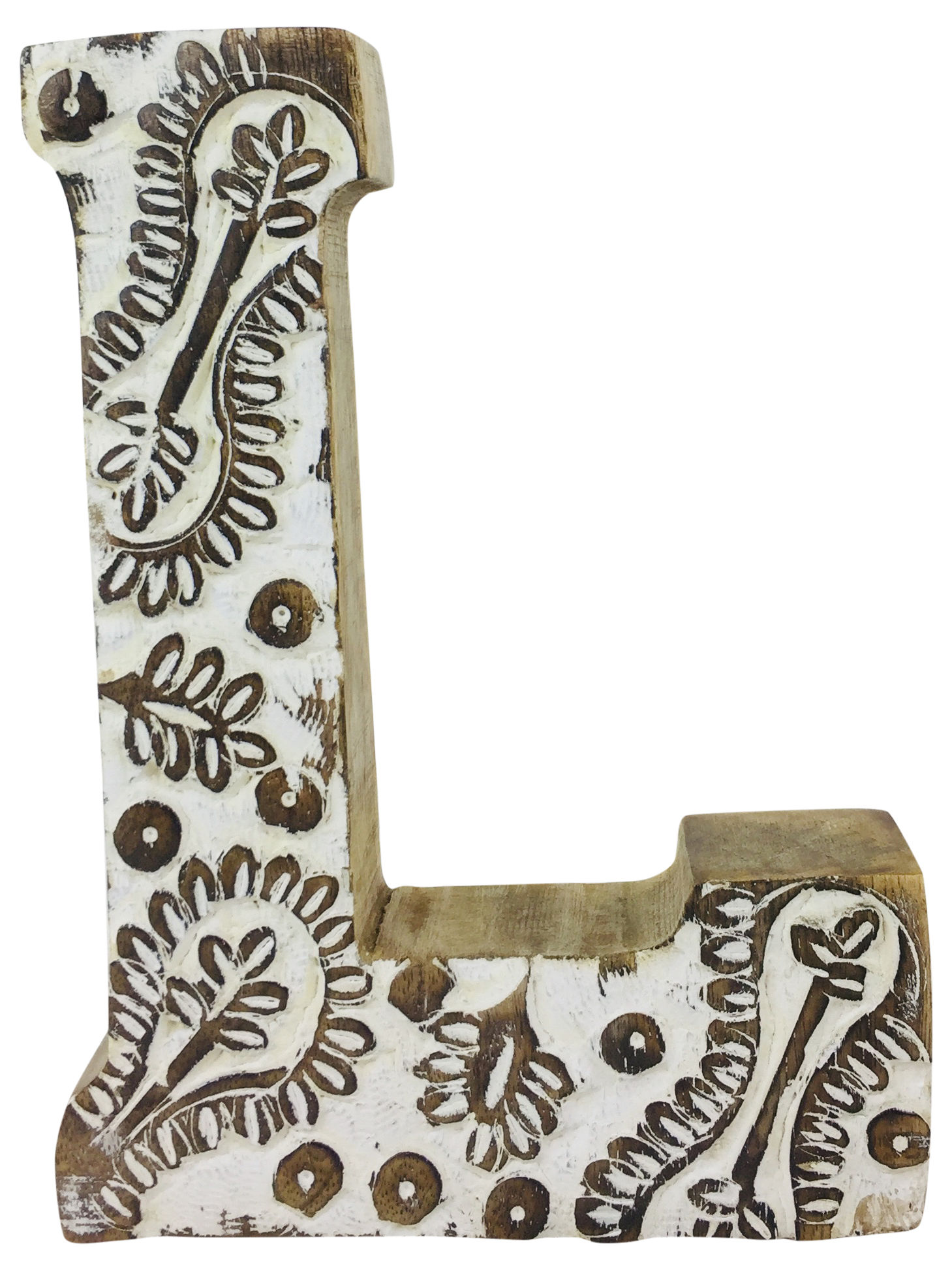 Hand Carved Wooden White Flower Letter L Shipping furniture UK