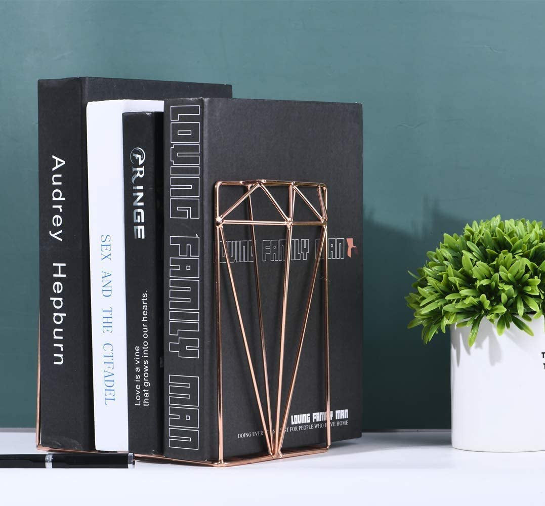 Metallic Marvels: Stylish Geometric Bookends for Decorative Shelf Displays