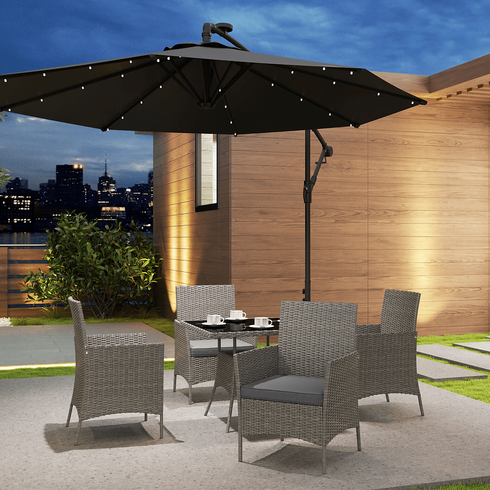 Thumbnail: Rattan Outdoor Dining Table and Chairs for 4, Light Grey
