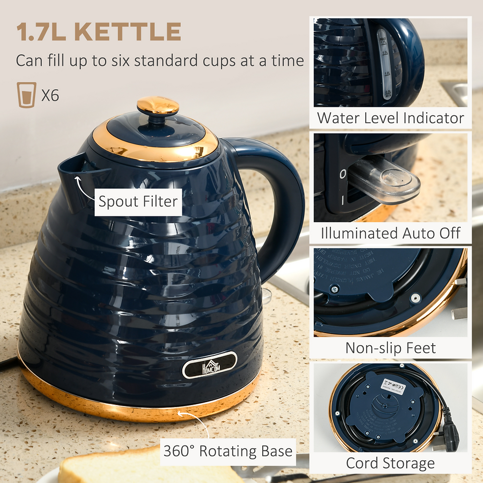 Thumbnail: Kettle and Toaster Set 1.7L Rapid Boil Kettle & 4 Slice Toaster Blue
