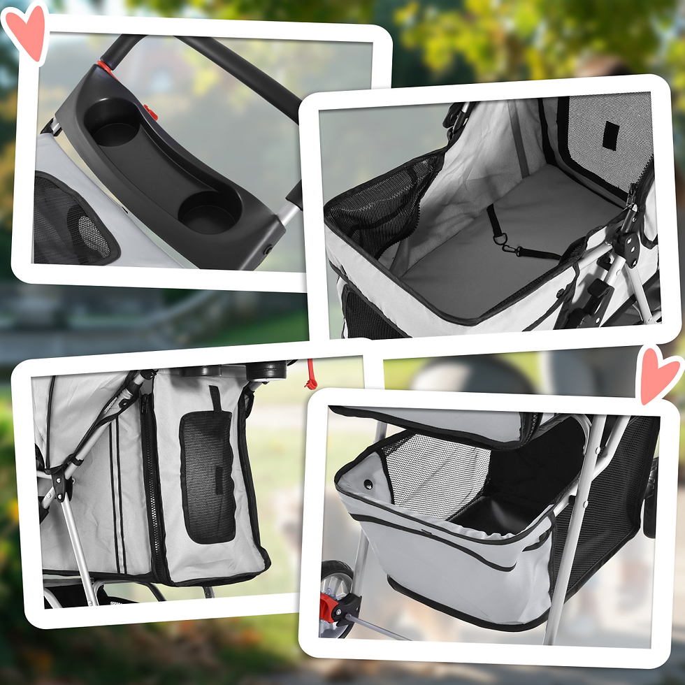 Thumbnail: Pet Stroller Cat Dog Basket Zipper Entry Fold Cup Holder Carrier Cart Grey