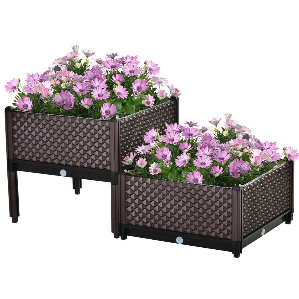 2-Piece Raised Garden Bed Planter Box for Flowers, Vegetables & Herbs