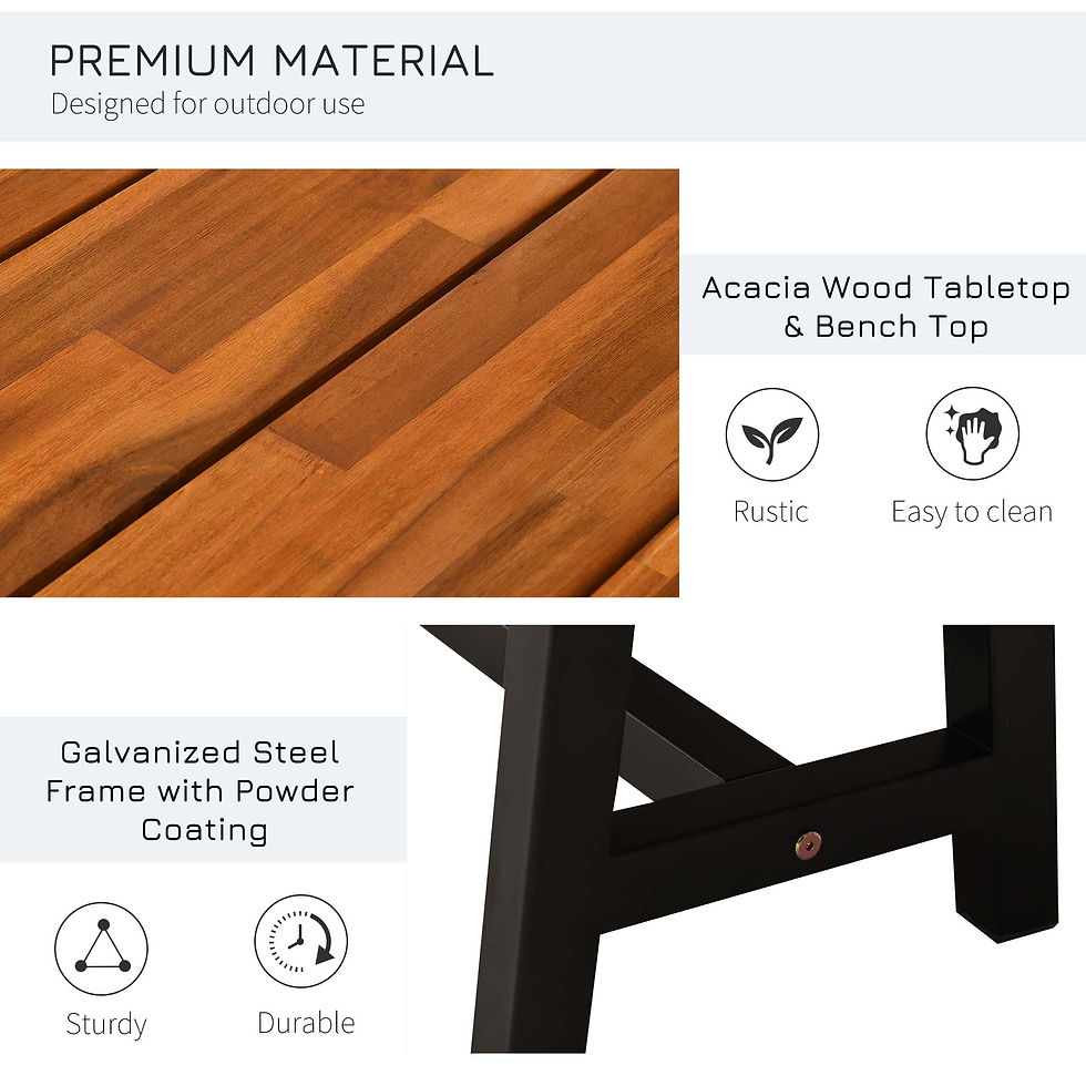 Thumbnail: 3 Pieces Acacia Wood Picnic Dining Set Outdoor Indoor Furniture Outsunny