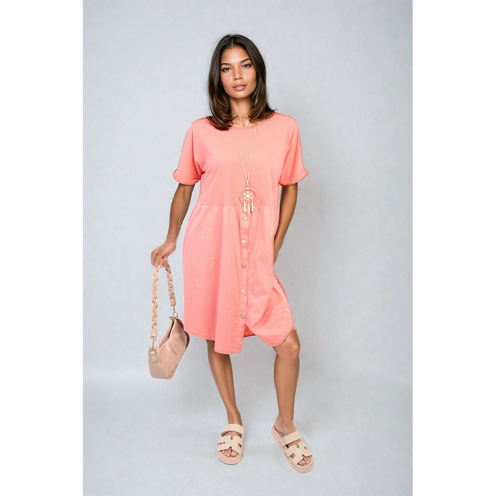 Thumbnail: Short Sleeve Button Front Midi Dress