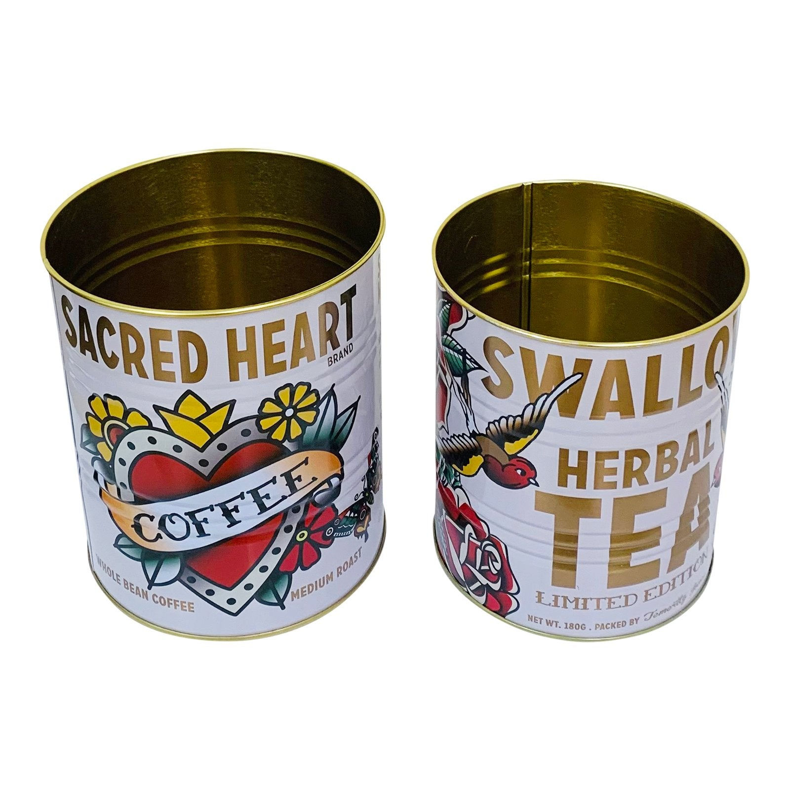 Set of 2 Tattoo Designed Storage Tins Shipping furniture UK