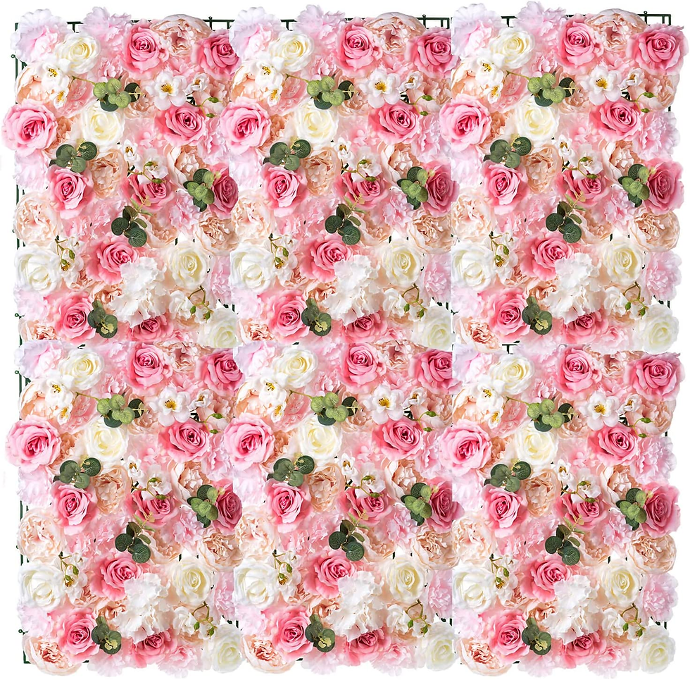 Thumbnail: Flower Wall Panel Artificial - 6 Pcs White Faux Roses - 60cm X 40cm