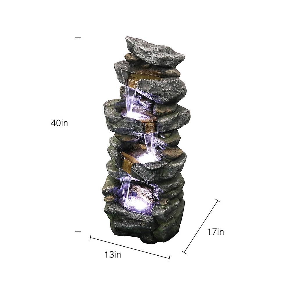 Thumbnail: 40inches High Stacked Simulated Rock Water Fountain with LED Lights