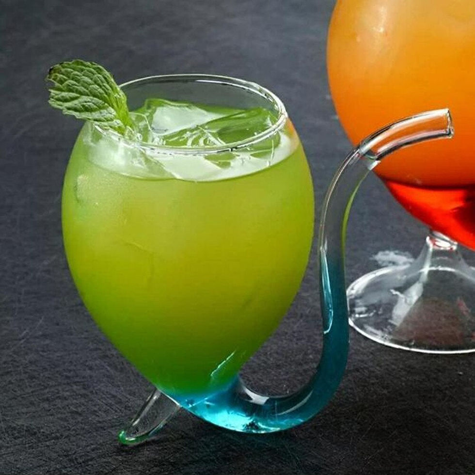 Thumbnail: Creative Goblet Glass Mug with Straw for Cold Drink Wine Glass Juice Glass Squir