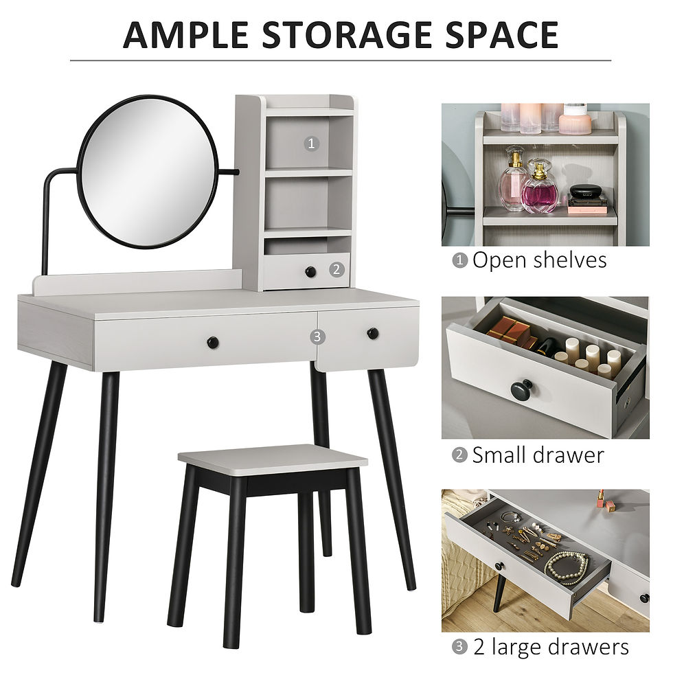 Thumbnail: Dressing Table Set with 3 Drawers, Storage shelves and Stool, Grey