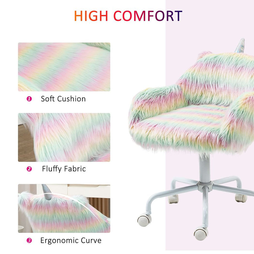 Thumbnail: Faux Fur Unicorn Desk Chair Fluffy Home Office Chair with Armrests