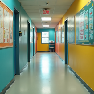 School hallway with educational posters