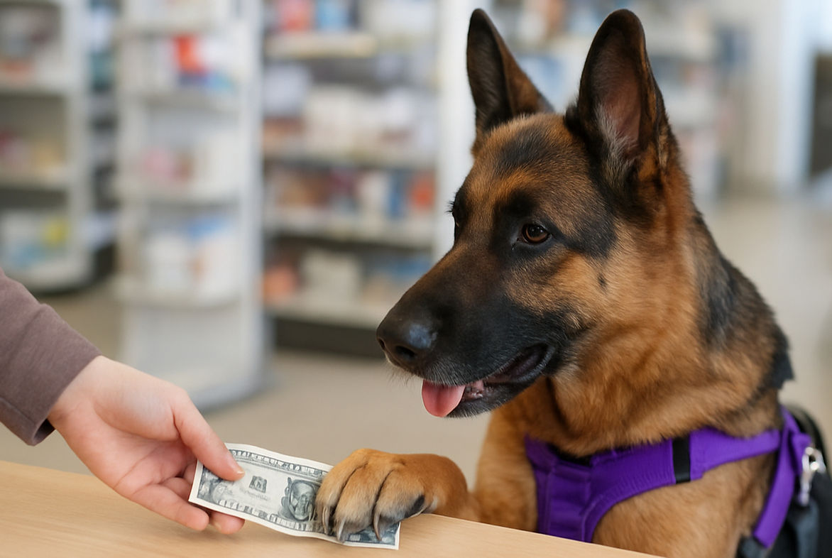 Dog Pays for Goods at Retail Counter_edi
