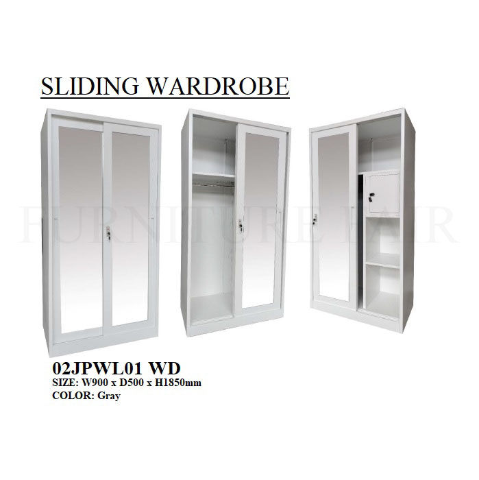 White sliding wardrobe doors are open, providing a glimpse into a tidy and stylish storage area within a modern setting.