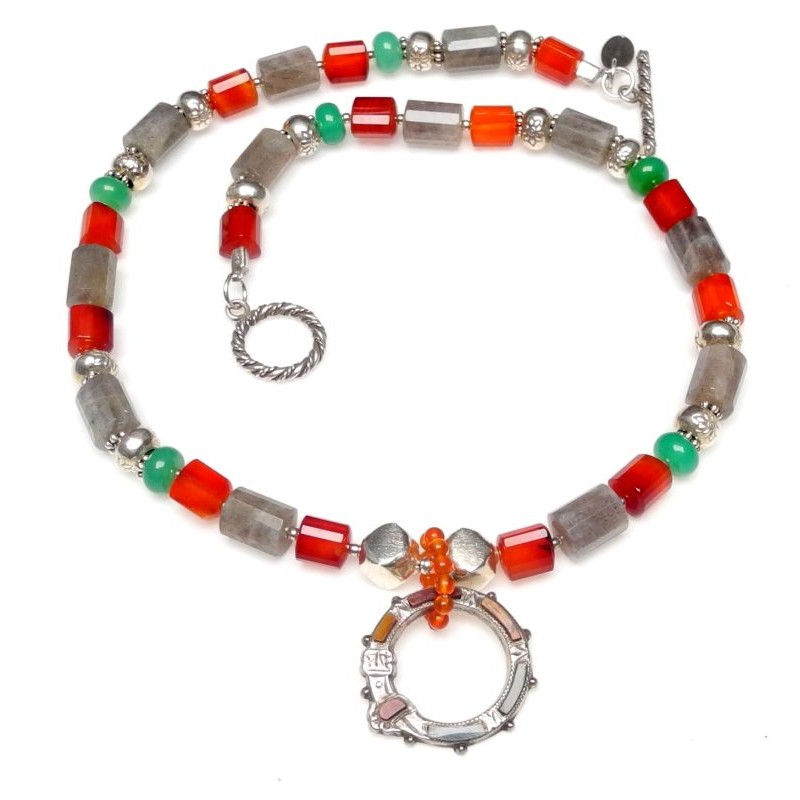 Thumbnail: Antique Celtic Silver on Carnelian & Labradorite Necklace