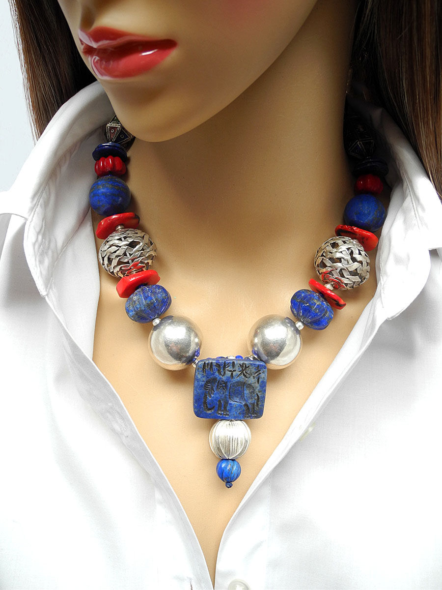 Thumbnail: Elephant in Lapis Makes a Bold Statement Necklace