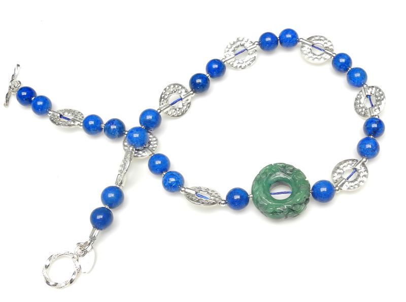 Thumbnail: Lapis & Silver Discs with Side Green Jade Disc