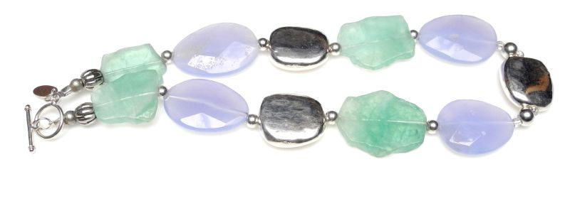 Thumbnail: Sea Inspired Necklace of Blue Chalcedony, Green Quartz & Silver