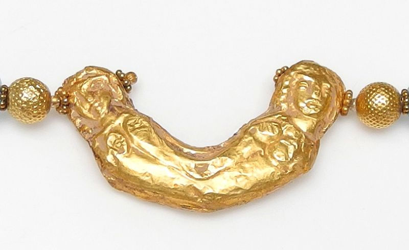 Thumbnail: Head Turning Aquamarine Necklace & Antique Gold Afghan Crescent