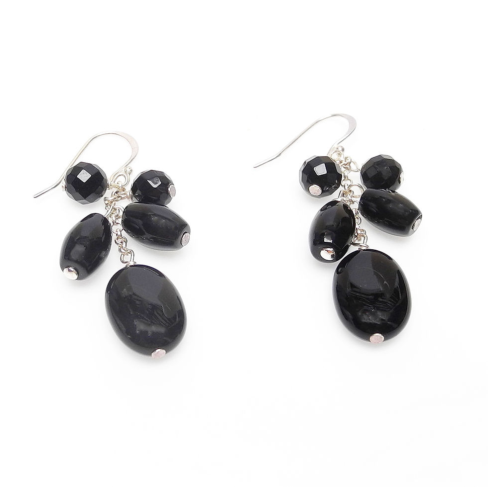 Thumbnail: Smart, Natural Black Agate Dangle Earrings
