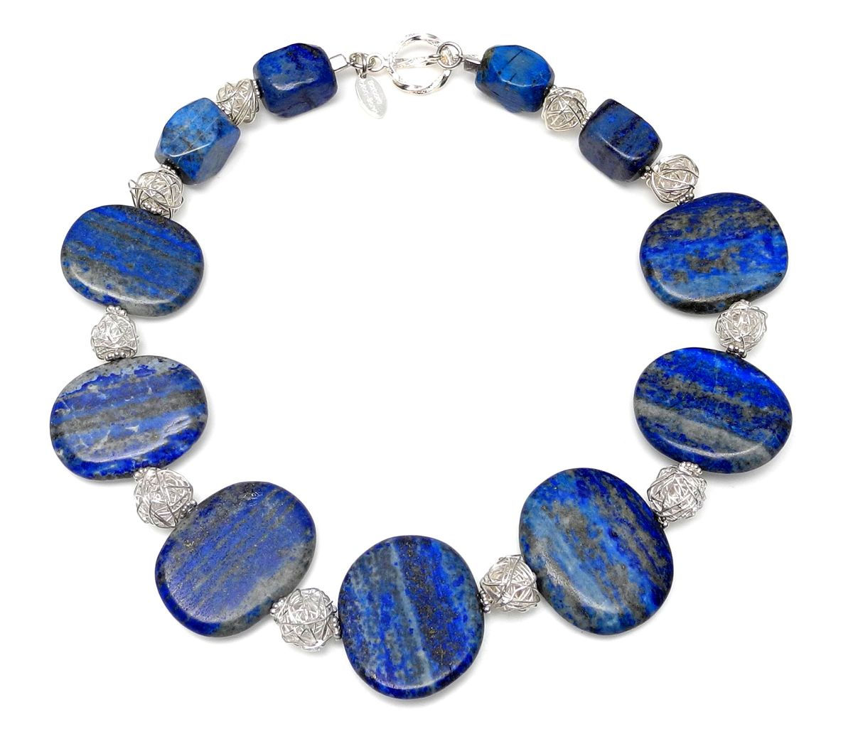 Flat, Mat Lapis Ovals & Silver Necklace