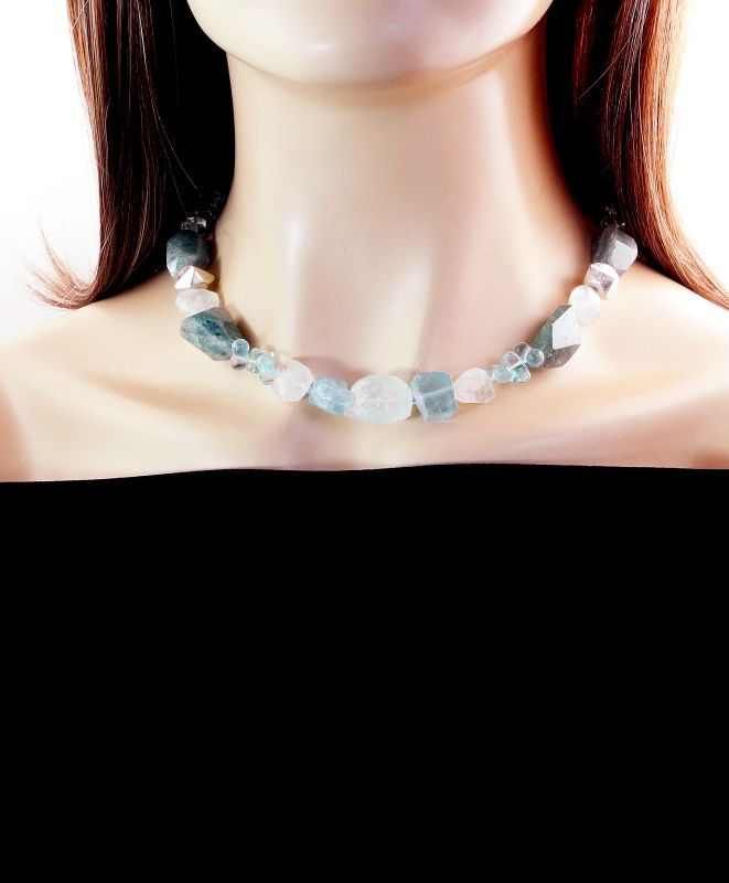 Thumbnail: Appealing Aquamarine, Crystal & Blue Topaz Necklace