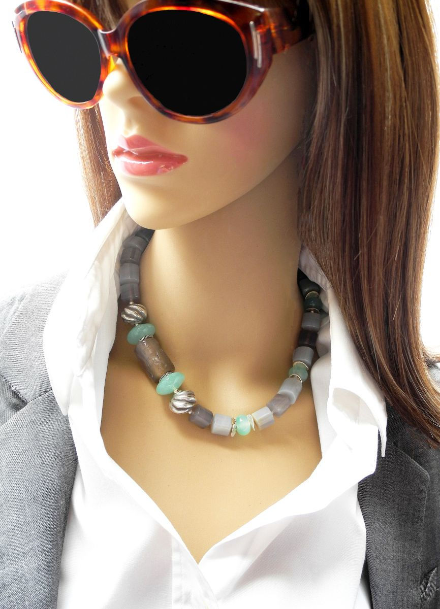 Thumbnail: Grey Labradorite & Green Chrysoprase Highlight Antique Agate Seal