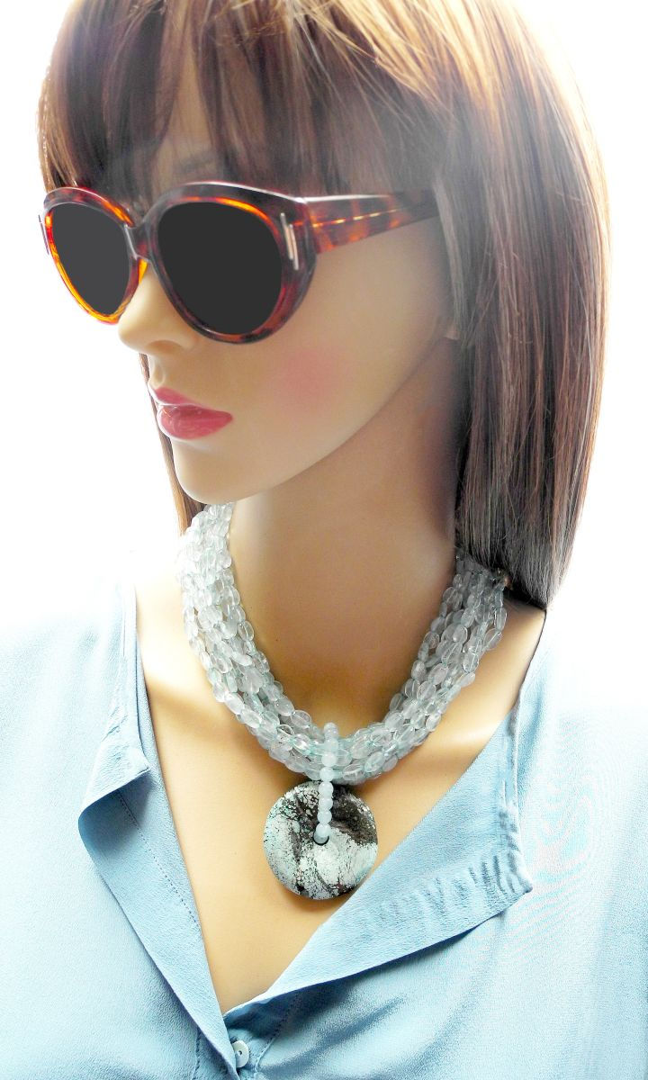 Thumbnail: Flattering Aquamarine Multi-Strand Necklace and Antique Turquoise Disc