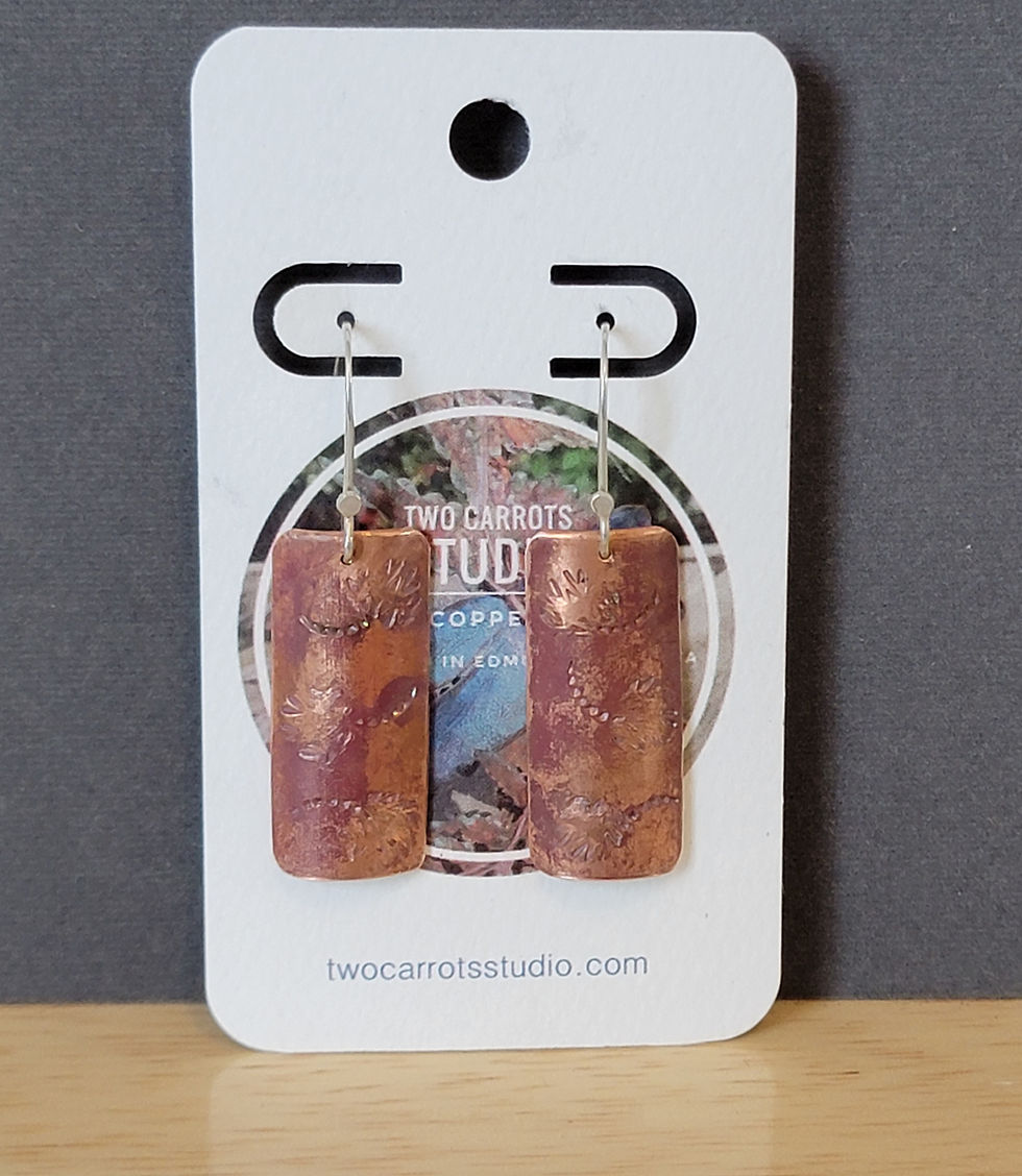 "Long Textured Copper Earrings" by Two Carrots Studios"