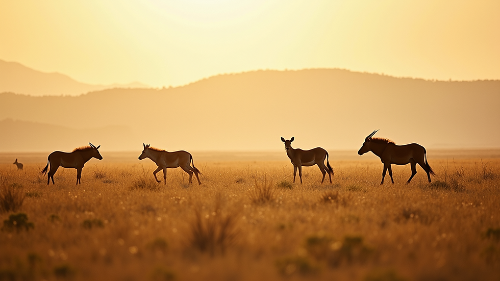 Wide angle view of Serengeti National Park with wildlife