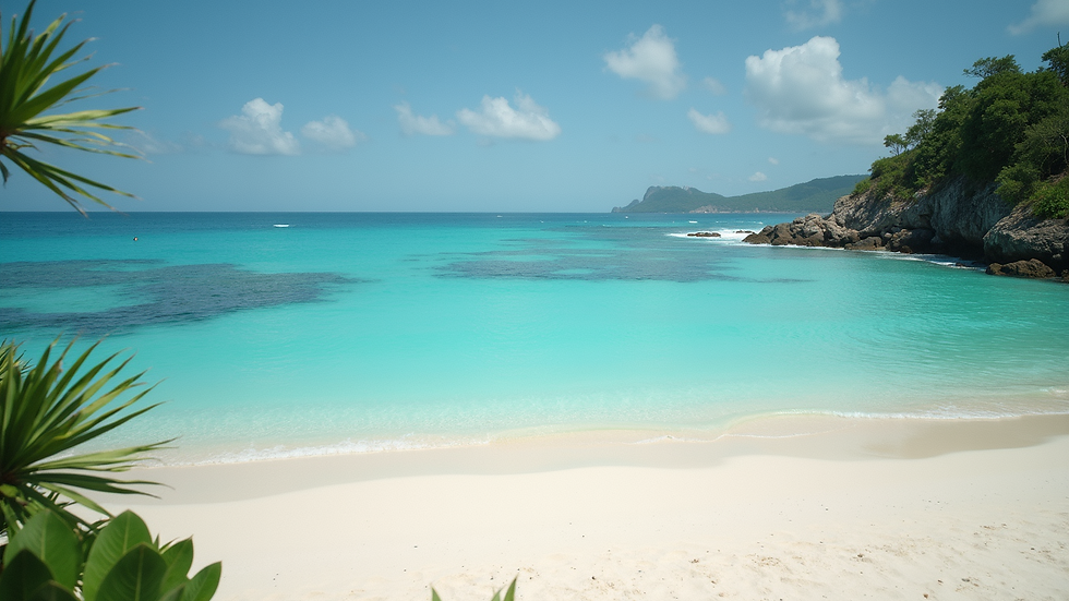 Wide angle view of Nakupenda Beach with turquoise water