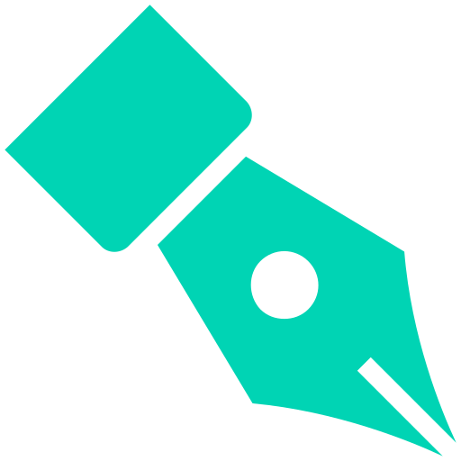 Turquoise fountain pen icon on a black background, representing writing and creativity.