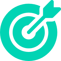 Turquoise bullseye with an arrow, representing a target and goals Danalyze Studio.