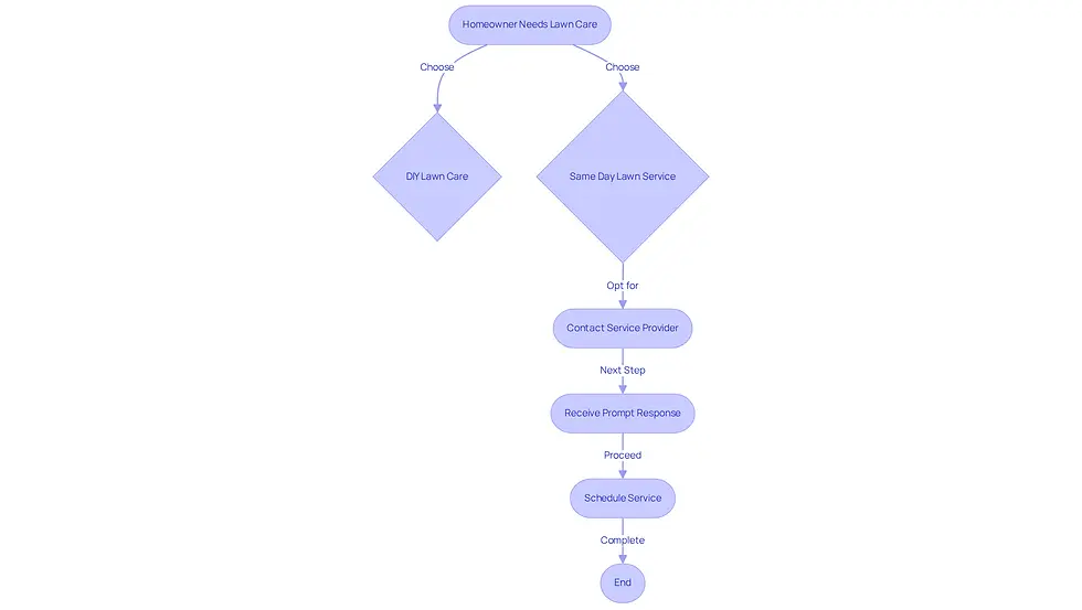 This flowchart shows the steps homeowners can take when they need quick lawn care. Follow the arrows to see how choosing professional help can save time and reduce stress.