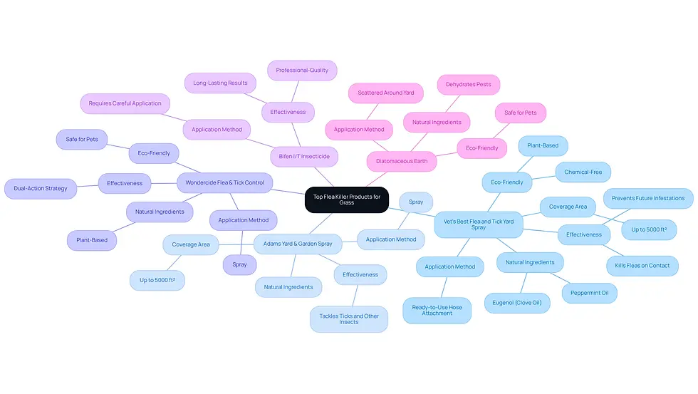 The central node represents the main topic, while each branch shows a different product. Sub-branches highlight important features, helping you see at a glance what each product offers.