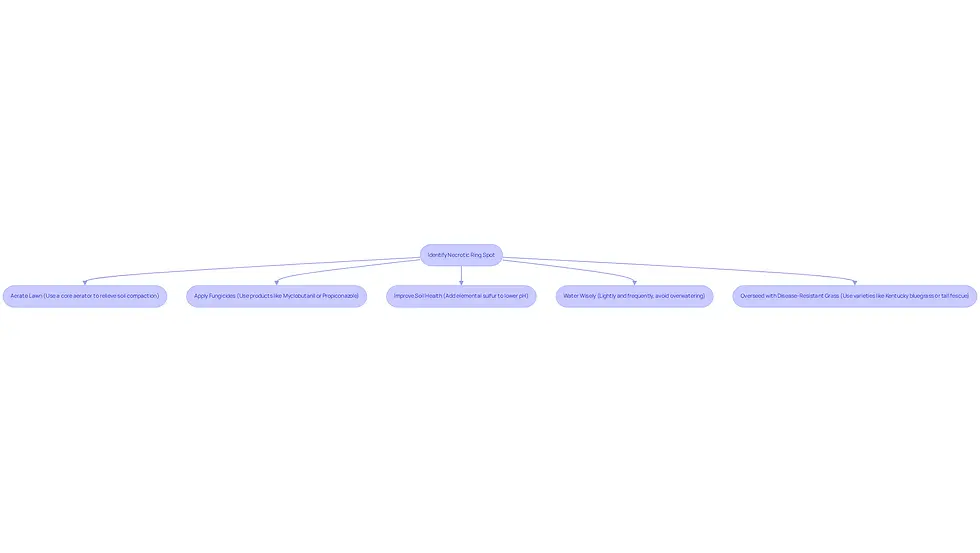 Each box represents a step in the treatment process. Follow the arrows to see the order of actions you should take to manage necrotic ring spot effectively.