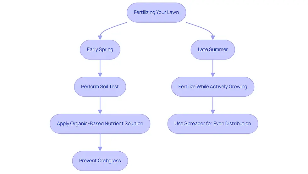 This flowchart guides you through the best practices for fertilizing your lawn. Start at the top and follow the arrows to see what to do in early spring and late summer for a healthy lawn.