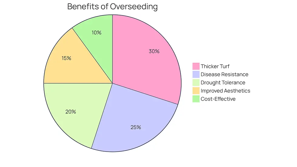 Each slice of the pie represents a benefit of overseeding. The bigger the slice, the more significant that benefit is to improving your lawn. For example, 'Thicker Turf' is crucial for a vibrant yard, while 'Cost-Effective' shows how overseeding saves money compared to re-sodding.